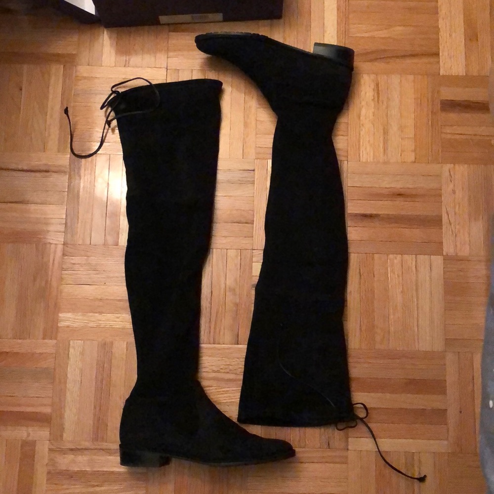 Stuart Weitzman Lowland OTK Black Suede Boots sz 7